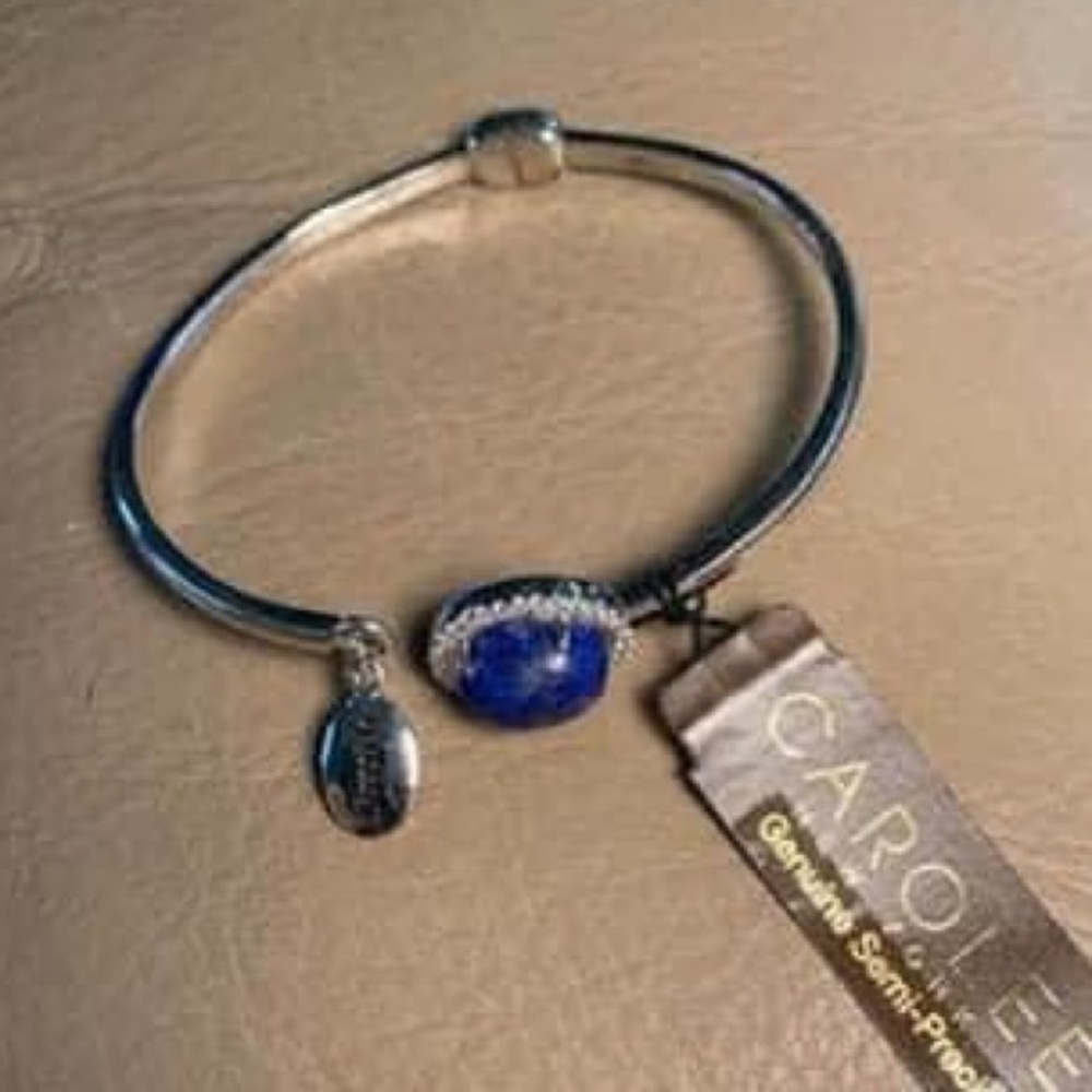 NWT Carolee Genuine Semi Precious blue stone Truth charm cuff hinge bracelet